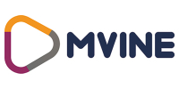 Mvine - rounded triangle logo, the name of the company in blue text