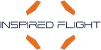 Inspired Flight logo, black technical font type, with orange target style graphic
